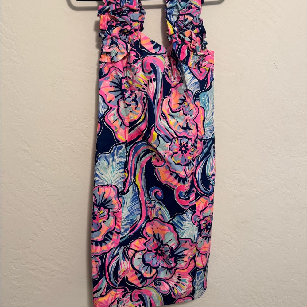 Lilly Pulitzer Navy Pink Multicolor Floral Ruffle Strap Dress